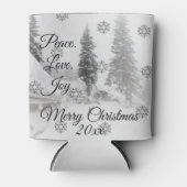 Peace Love Joy | Zwarte en witte winterkerst Blikjeskoeler (Voorkant)