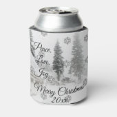 Peace Love Joy | Zwarte en witte winterkerst Blikjeskoeler (Blikje Achterkant)