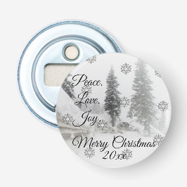 Peace Love Joy | Zwarte en witte winterkerst Button Flesopener