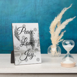 Peace Love Joy | Zwarte en witte winterkerst Fotoplaat