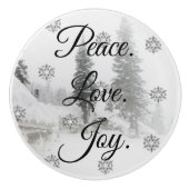 Peace Love Joy | Zwarte en witte winterkerst Keramische Knop (Voorkant)