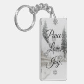 Peace Love Joy | Zwarte en witte winterkerst Sleutelhanger (Voorkant Links)