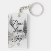 Peace Love Joy | Zwarte en witte winterkerst Sleutelhanger (achterkant)