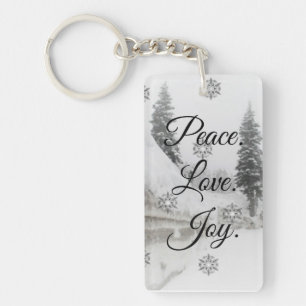 Peace Love Joy Zwarte en witte winterkerst Sleutelhanger