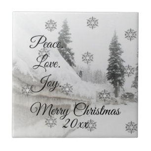 Peace Love Joy   Zwarte en witte winterkerst Tegeltje