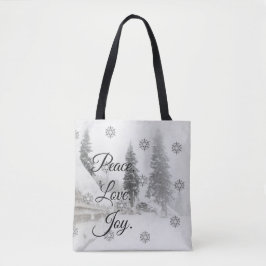 Peace Love Joy | Zwarte en witte winterkerst Tote Bag