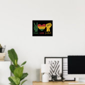 Peace Love Juneteenth african vlag hart en vuist Poster (Thuiskantoor)