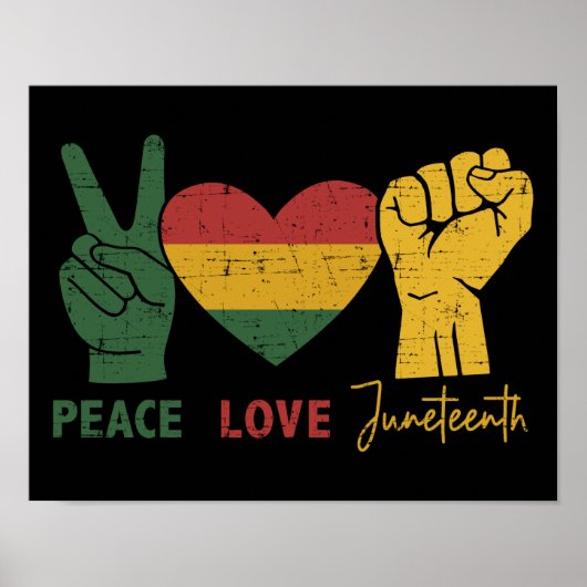Peace Love Juneteenth african vlag hart en vuist Poster (Voorkant)
