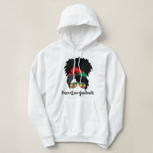 Peace Love Juneteenth Messy Bun Afro Queen Black P Hoodie (Design voorkant)