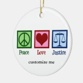 Peace Love Justice Custom Lawyer, Rechter kerstmis Keramisch Ornament (Links)