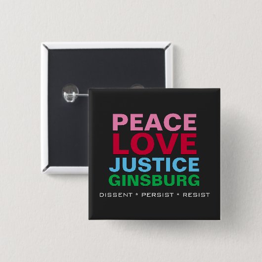 Peace Love Justice GINSBURG Square Vierkante Button 5,1 Cm (Voorkant /achterkant)