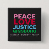 Peace Love Justice GINSBURG Square Vierkante Button 5,1 Cm (Voorkant)