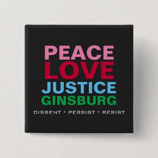 Peace Love Justice GINSBURG Square Vierkante Button 5,1 Cm (Voorkant)