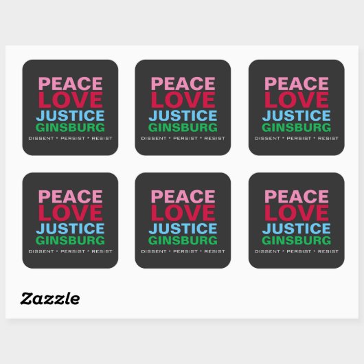 Peace Love Justice GINSBURG Vierkante Sticker (Vel)