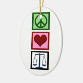 Peace Love Justice Keramisch Ornament (Links)