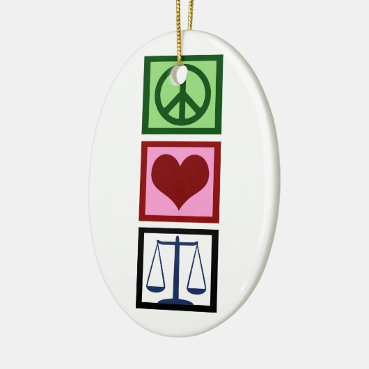Peace Love Justice Keramisch Ornament (Links)