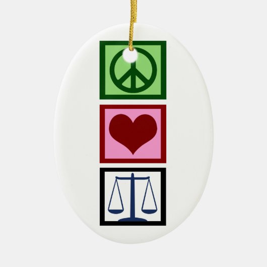 Peace Love Justice Keramisch Ornament (Voorkant)