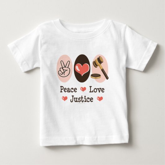 Peace Love Justice Rechter Baby T shirt (Voorkant)