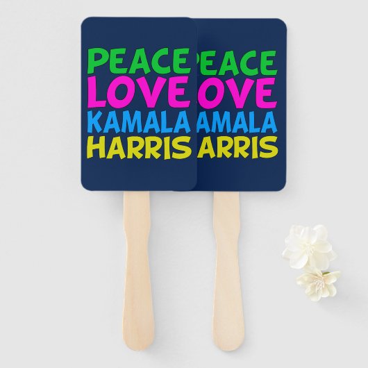Peace Love Kamala Harris Schattige Blauw Handwaaier (Voorkant en achterkant)