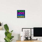 Peace Love Kamala Harris Schattige Blauw Poster (Thuiskantoor)