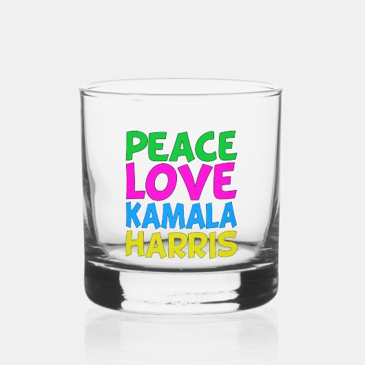 Peace Love Kamala Harris Schattigee verkiezingen Whisky Glas (Voorkant)