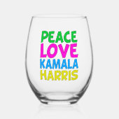 Peace Love Kamala Harris Schattigee verkiezingen Wijnglas Zonder Voet (Voorkant)