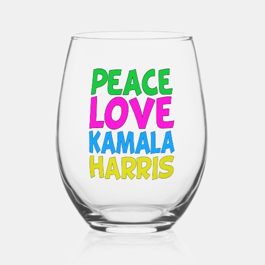 Peace Love Kamala Harris Schattigee verkiezingen Wijnglas Zonder Voet (Voorkant)