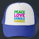 Peace Love Kamala Harris Trucker Pet<br><div class="desc">Schattige Peace Love Kamala Harris pet voor een progressieve democraat die houdt van leuke,  kleurrijke politieke design. Stem op Kamala voor het president in de verkiezingen van 2024. Een leuk liberaal ontwerp in felle kleuren.</div>