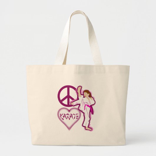 Peace Love Karate Girl Customize Personalized Grote Tote Bag (Voorkant)