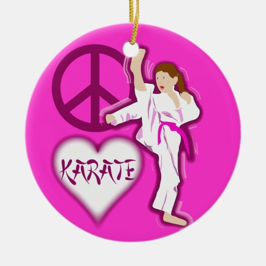 Peace Love Karate Girl Customize Personalized Keramisch Ornament (Voorkant)