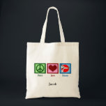 Peace Love Karate Kick Custom Tote Bag<br><div class="desc">Vredesbord,  hart en karate instructeur die een coole vechtsport schoppen. Het cadeau van Peace Love Karate is gepersonaliseerd met een kind of een volwassenennaam.</div>