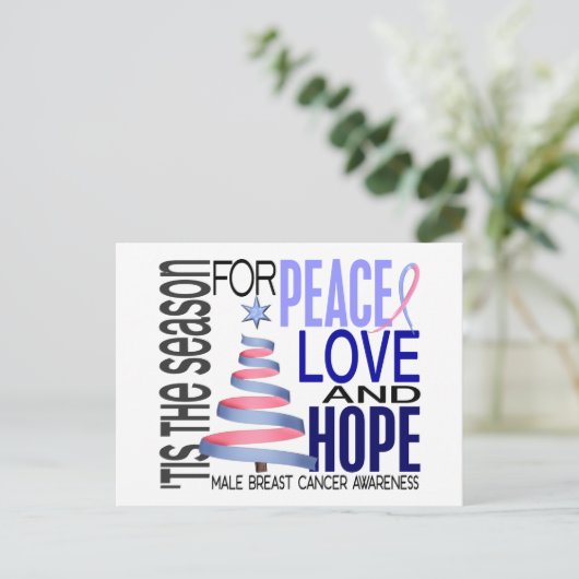 Peace Love Kerstfeestdag Male Breast Cancer Feestdagenkaart (Staand voorkant)