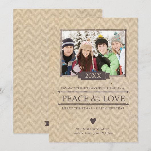 Peace & Love kerstfoto Flat Kaart (Voorkant / Achterkant)