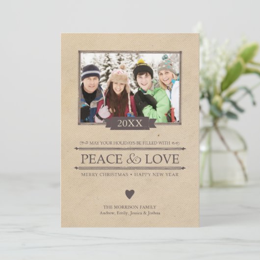 Peace & Love kerstfoto Flat Kaart (Staand voorkant)