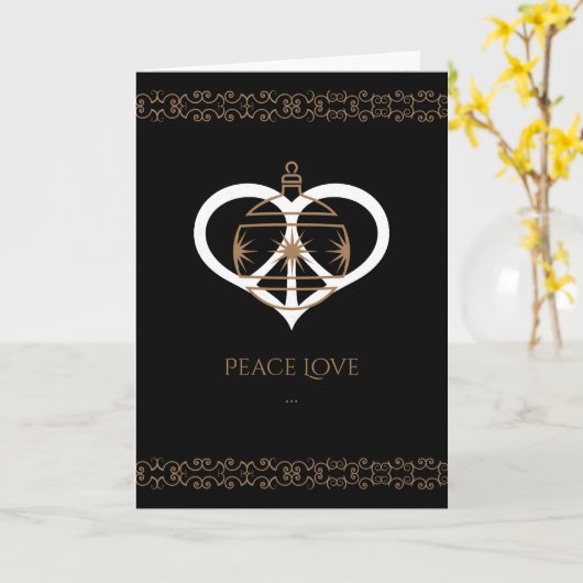 Peace Love & Kerstgevluchte Wenskaart Kaart (Gele Bloem)