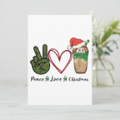 Peace Love Kerstmis Drink Coffee Kaart (Staand voorkant)