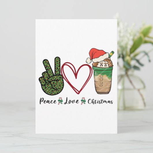 Peace Love Kerstmis Drink Coffee Kaart (Staand voorkant)