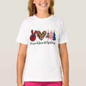 Peace Love Kerstmis in Pink Blue Green Holiday T- T-shirt (Voorkant)