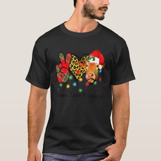 Peace Love Kerstmis Leopard Heart Kerstmis T-shirt (Voorkant)