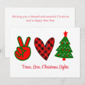 Peace Love Kerstmis Licht Red Green Feestdagenkaart (Voorkant / Achterkant)