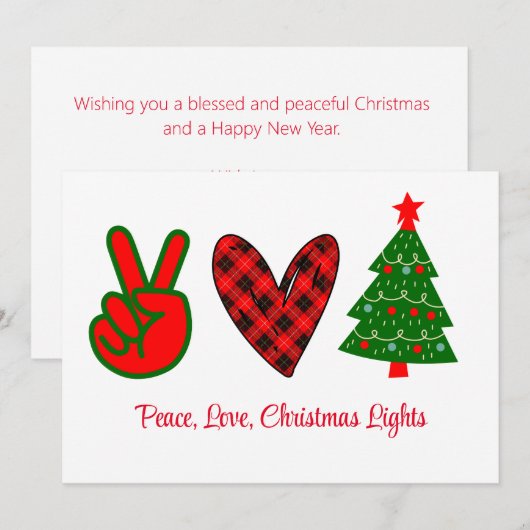 Peace Love Kerstmis Licht Red Green Feestdagenkaart (Voorkant / Achterkant)