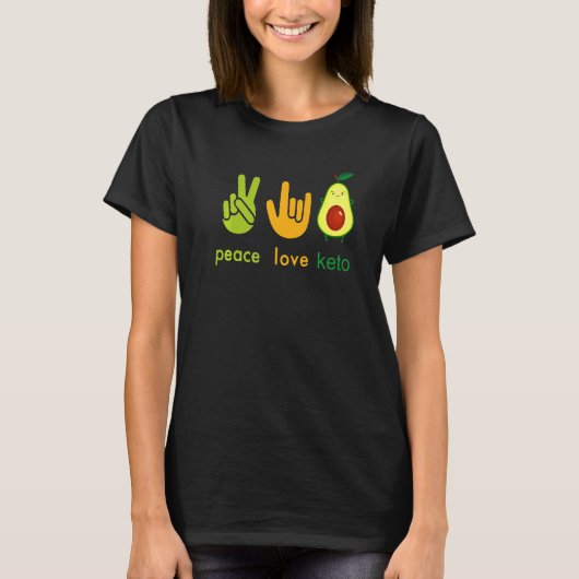 Peace Love Keto Funny Painter Avocado Hand Sign De T-shirt (Voorkant)