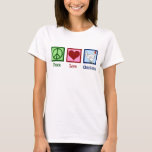 Peace Love Kickens T-shirt<br><div class="desc">Vredesbord,  hart en een schattige kip op een boerderij. Ik hou ervan boer te zijn en met dieren als kippen te werken. Peace Love Chickens t-shirt.</div>