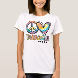 Peace Love Kindergarten Funny Tie Dye Eerste dag v T-shirt