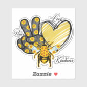 Peace Love Kindness Heart Honeybee Gold Glitter Sticker (Vel)