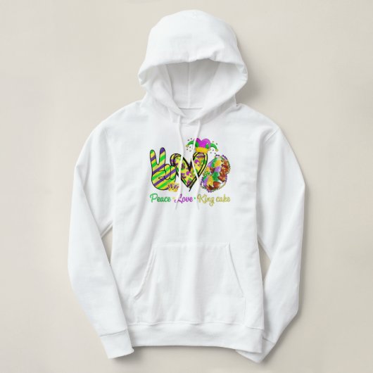 Peace Love King Cake Mardi Gras Mannen Vrouwen Kin Hoodie (Design voorkant)