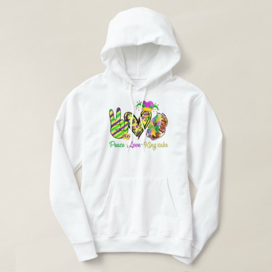 Peace Love King Cake Mardi Gras Mannen Vrouwen Kin Hoodie (Design voorkant)