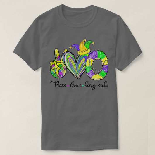 Peace Love King Cake Mardi Gras Mannen Vrouwen Kin T-shirt (Design voorkant)