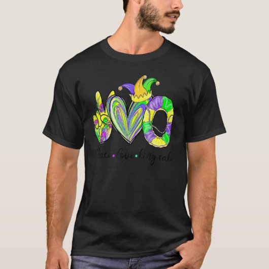 Peace Love King Cake Mardi Gras Mannen Vrouwen Kin T-shirt (Voorkant)