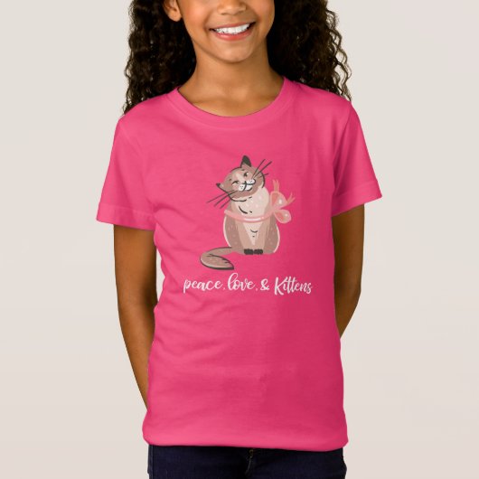 Peace, Love & Kittens Cute Girls Cat Lover T-shirt (Voorkant)